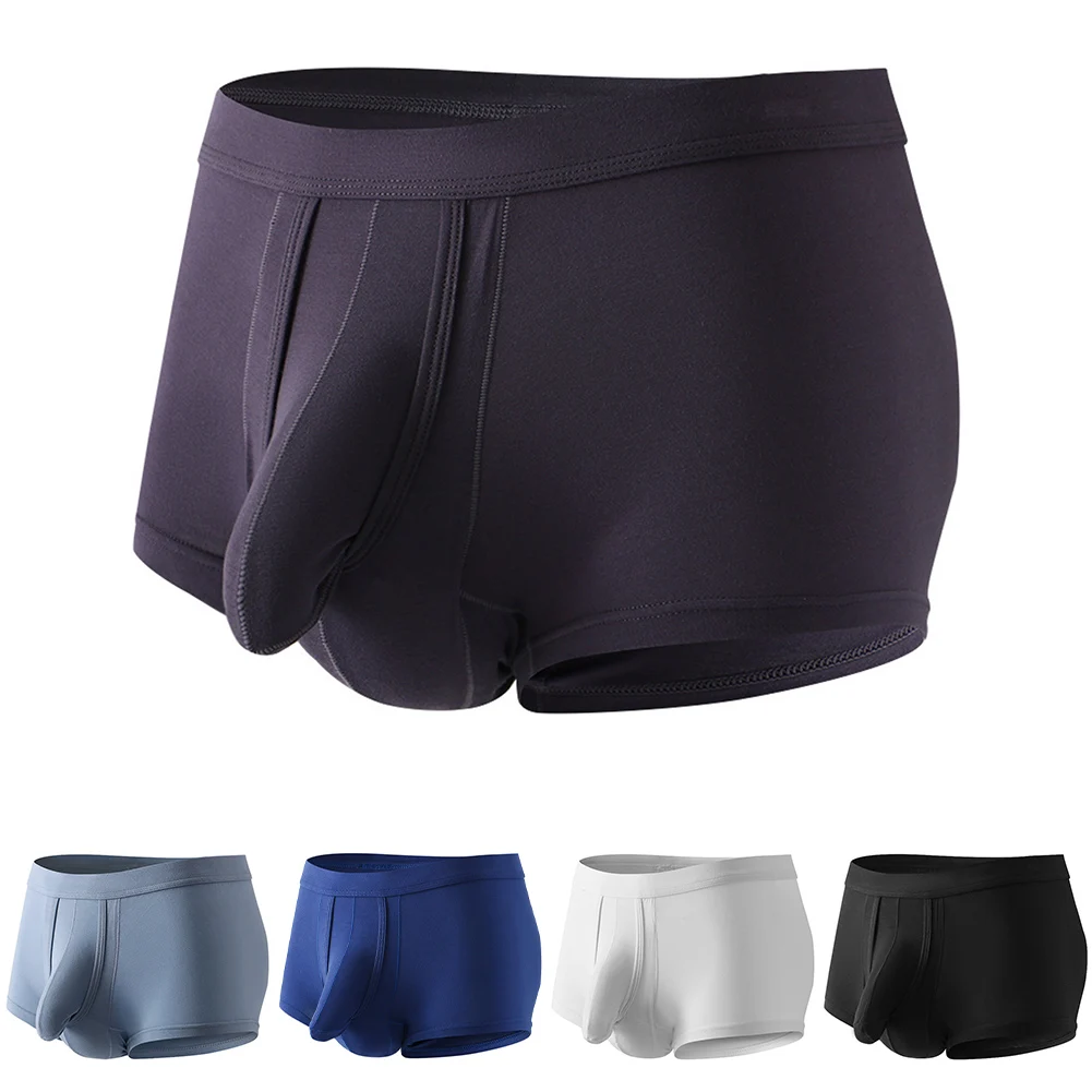 

Men Solid Underpants Sissy Elephant Nose Stretch Summer Men's Panties Cotton Boxer Shorts Separated Pouch Underwear For Hot Man