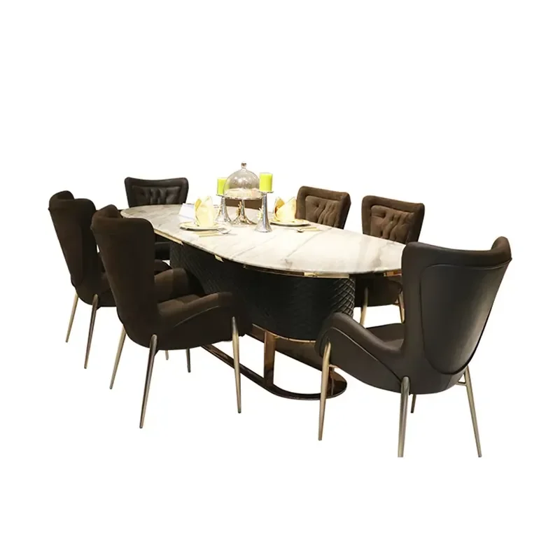 #Italian Design Marble Top Dining Table Set 8 Seater With Metal Legs