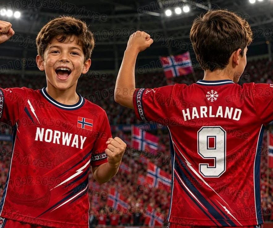 26 Jungen HAALAND Nr. 9 Fußballtrikot T-Shirt Shorts Set Kinder Norwegen Fußballfans Shirt Shorts Set Kinder Trainingsanzug 2-teiliges Set – Detail 8