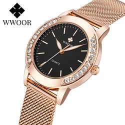 WWOOR New Watch For Women Fashion Casual Luxury Diamond Dial Date Ladies Quartz Bracelet Wristwatch Female Relogio Feminino Gift