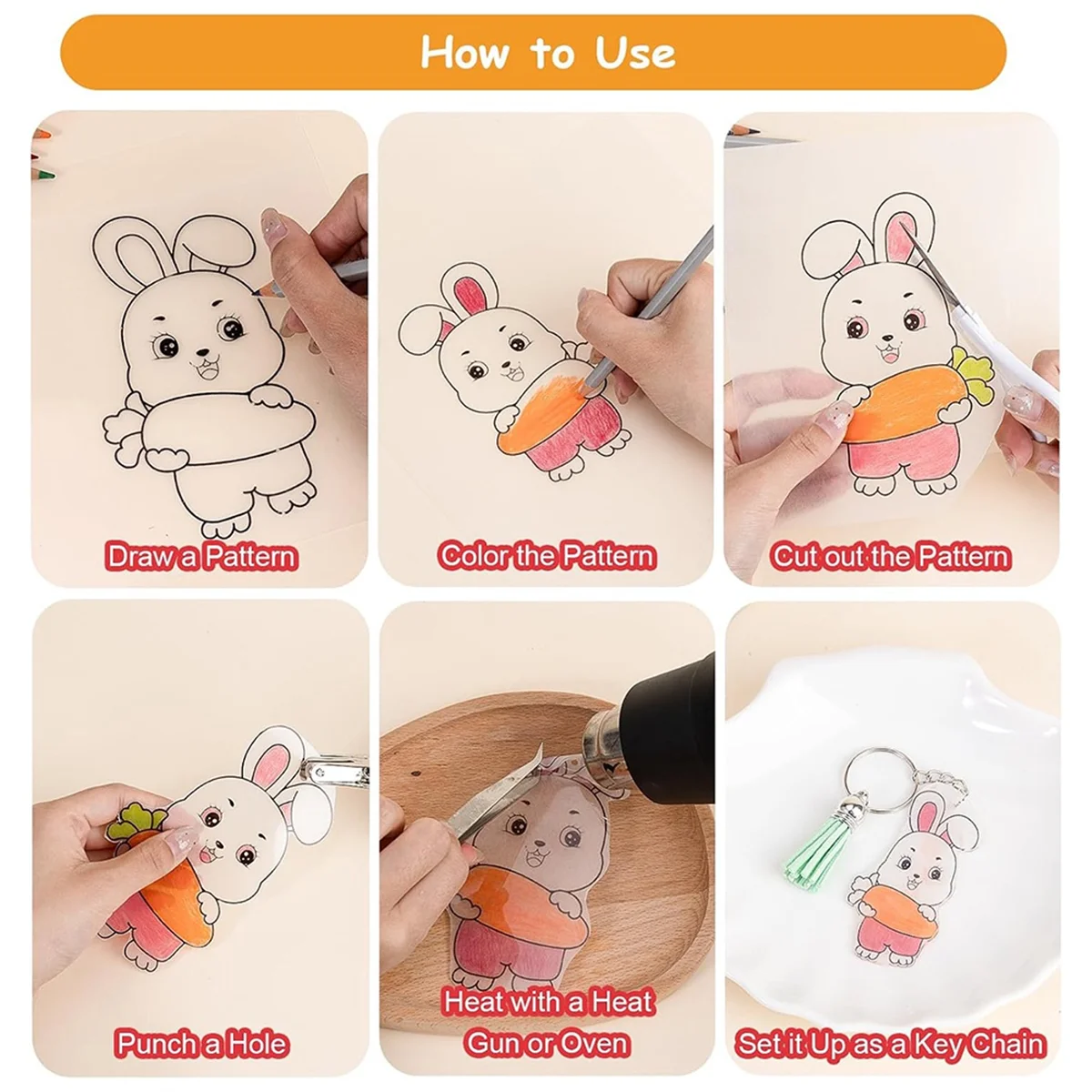 Y31A 251 PCS Shrink Dink Keychain Kit Includes 20 Sheets Shrink Plastic Sheets, Hole Punch, Tassels, Lobster Clasps, Keychain