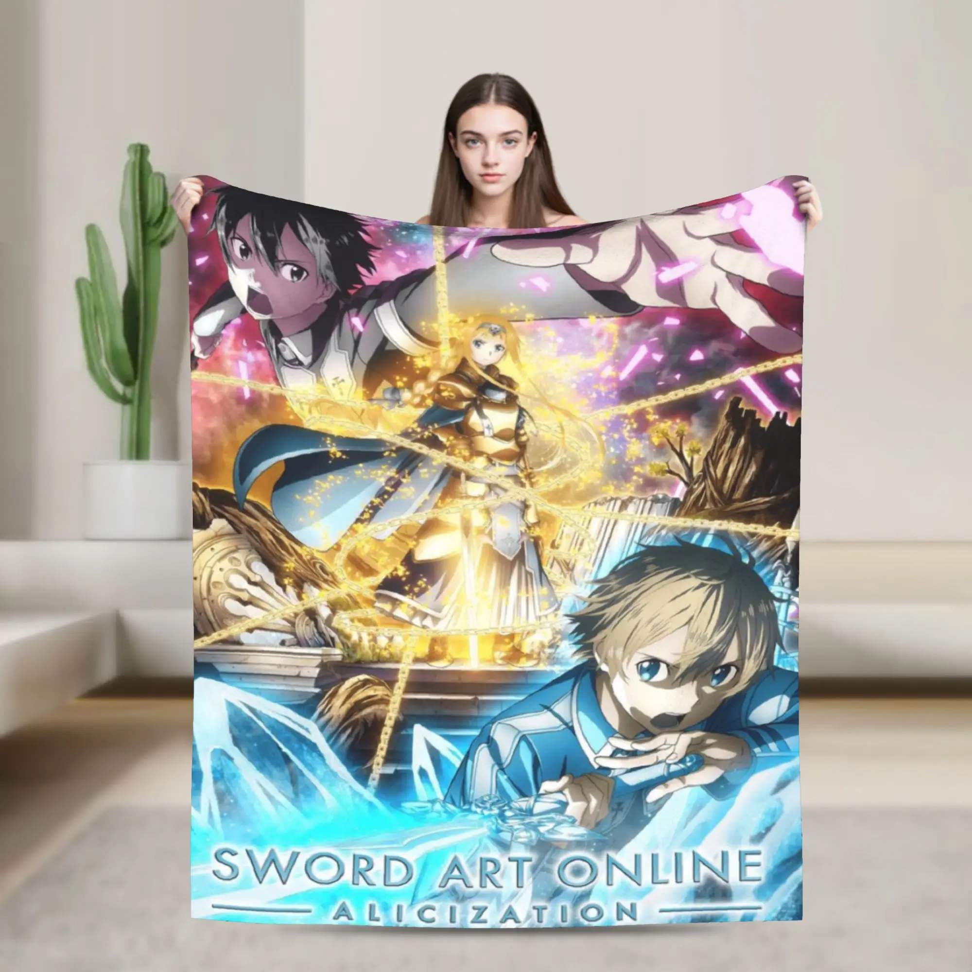 

Одеяло Sword Art Online Kirito Asuna для дивана, мягкое уютное плюшевое одеяло 50x60 дюймов, покрывала разных размеров, всесезонные