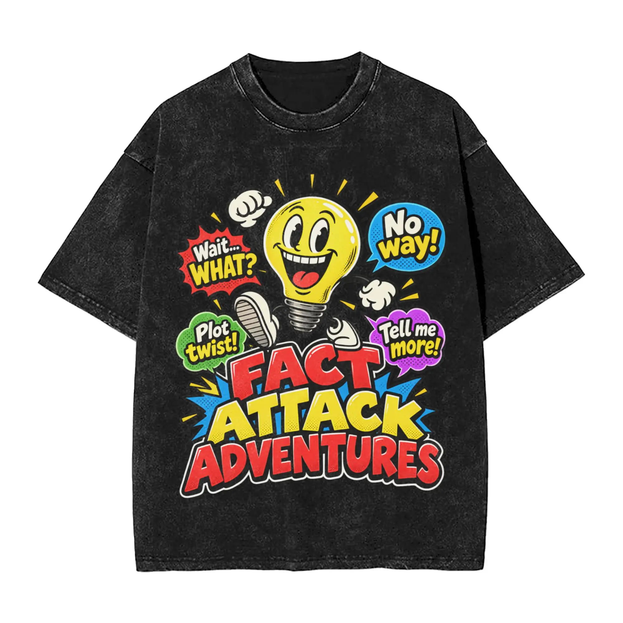 Harajuku Washed Shirt Fact Attack Adventures Lighty Outfit Vintage T-Shirts Oversize  Streetwear Short Sleeve Summer Tees