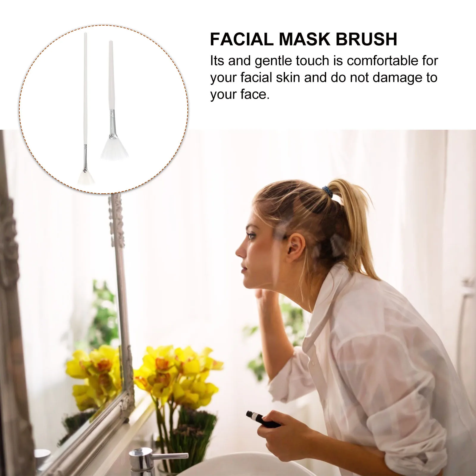 แปรงผลัดเซลล์ผิวหน้า 2 ชิ้น ด้ามยาวขนสั้น ด้ามกว้างขนสั้น สำหรับทามาส์กหน้า อุปกรณ์ดูแลผิวหน้า แปรงแต่งหน้า