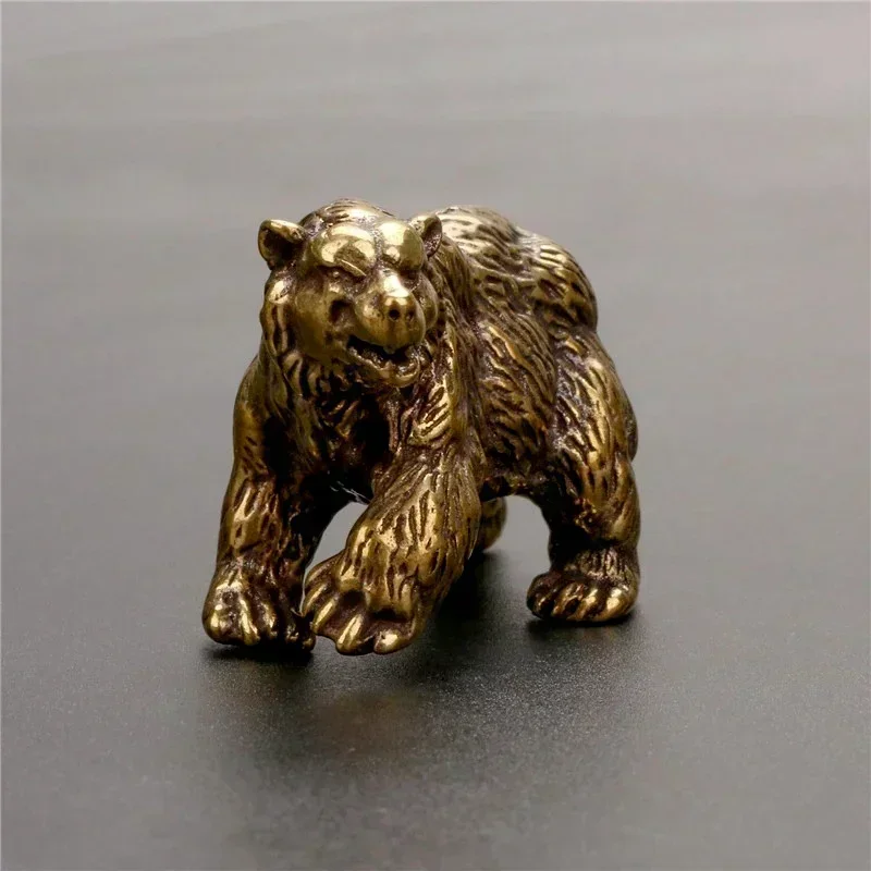 Vintage Copper Brown Bear Statue Solid Brass Polar Animal Statue Decoration Mini Coffee Table Pet Table Accessories Technology