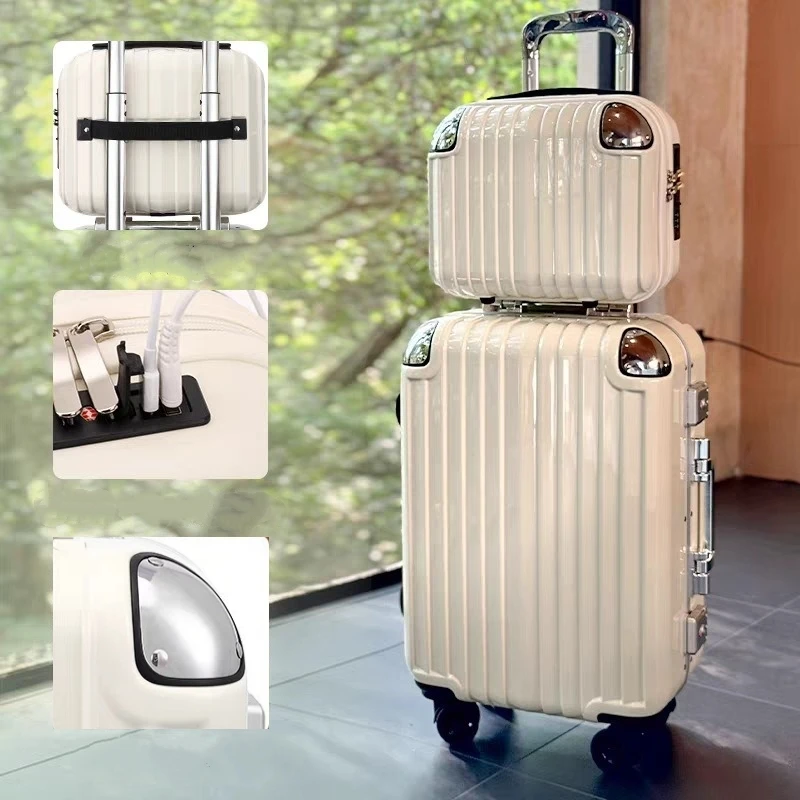 

Travel Suitcase 14" Makeup Bag Set with Aluminum Alloy Corner Protector and TSA Lock Trolley Case Aluminum Frame Rolling Luggage