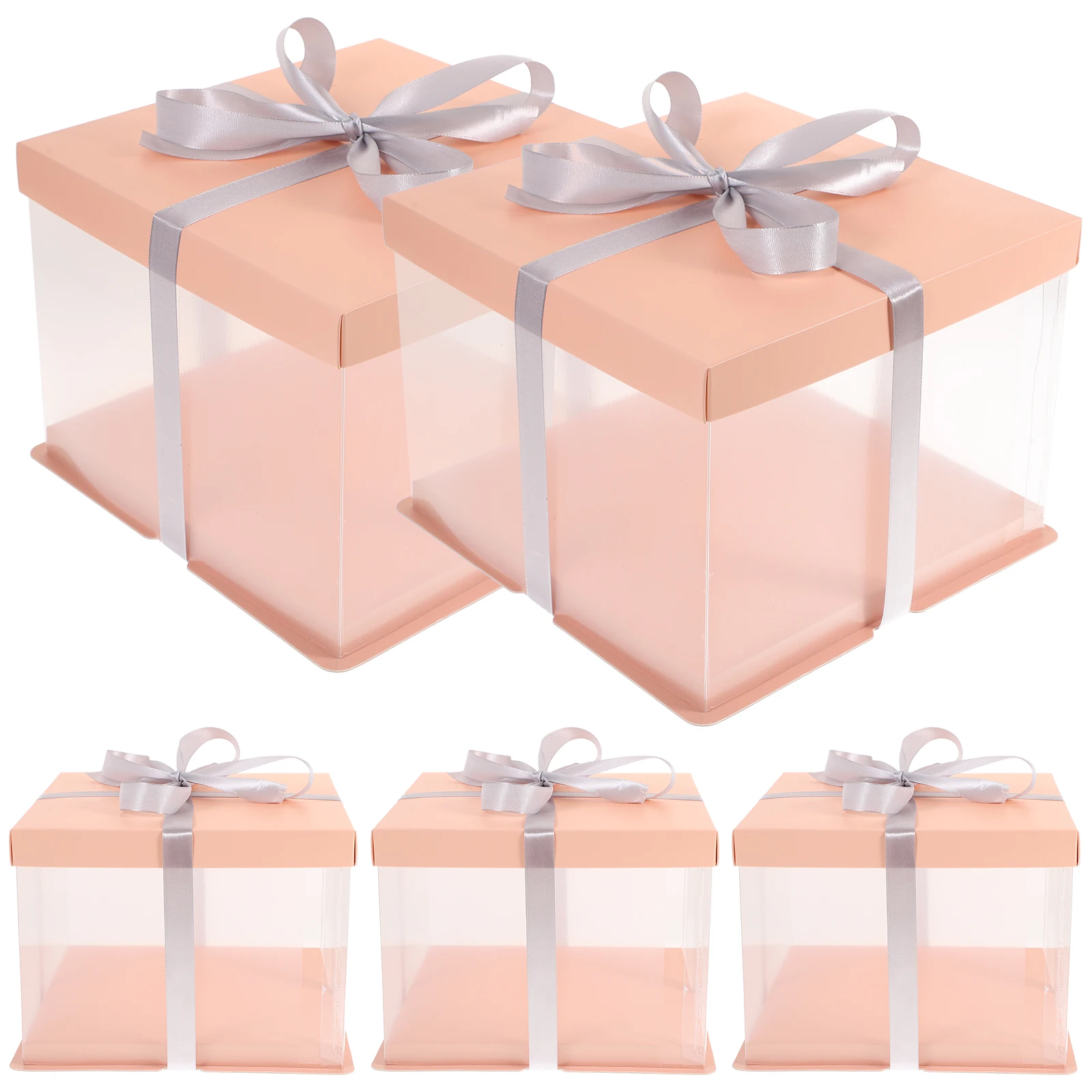 

5 Pcs Cake Box 6 Inch 21 5x21 5x16 Transparent Pink Baking Packaging Food Grade Safe Easy Clean Picnics Holidays