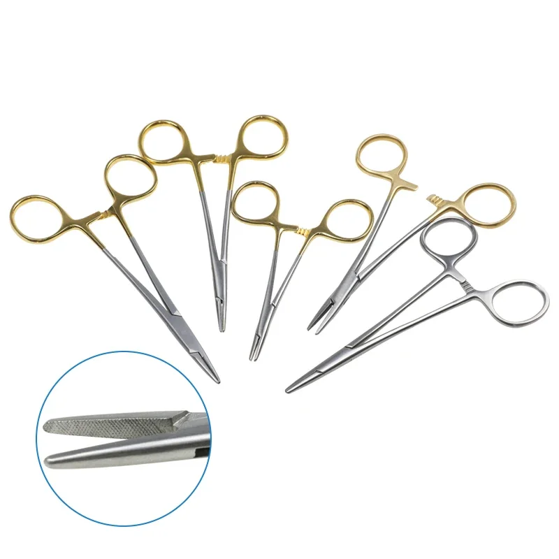Stainless Steel Golden Handle Needle Holder Needle Holding Pliers with Locking Buckle