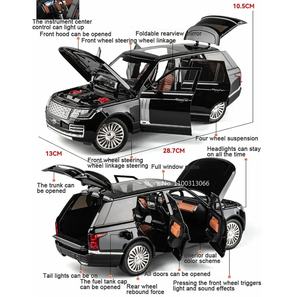 Schaal 1:18 Range Rover Speelgoedmodel Auto's Legering Diecasts SUV 6 Deuren Geopend Geluid Licht Trek Terreinwagen Cadeau Speelgoed voor Kid