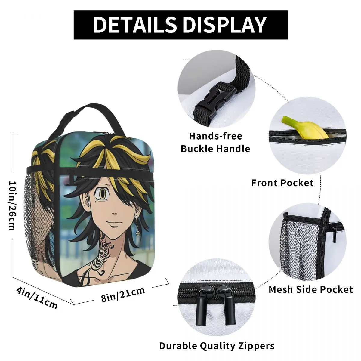 Anime Tokyo Revengers Kazutora Insulated Lunch Bag for Kids School Cooler Thermal Food Box Tote Portable Lunch Boxes Container