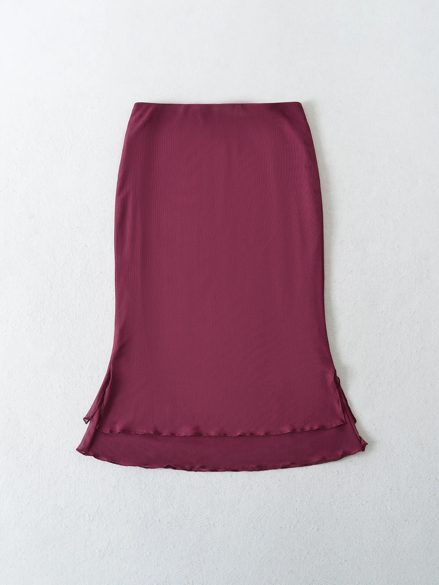 Pure Desire Sexy Purple Double Layered Tulle Half Skirt with Lace Trim High Waist Fish Tail Design for Women Slimming Effect