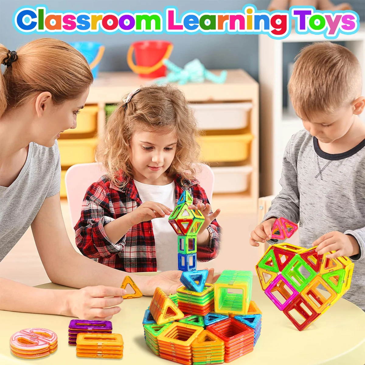 Magnetyczne klocki konstrukcyjne - 3D STEM edukacyjne zabawki konstrukcyjne dla dzieci, wielokształtne magnetyczne klocki konstrukcyjne 32/62/92 szt.