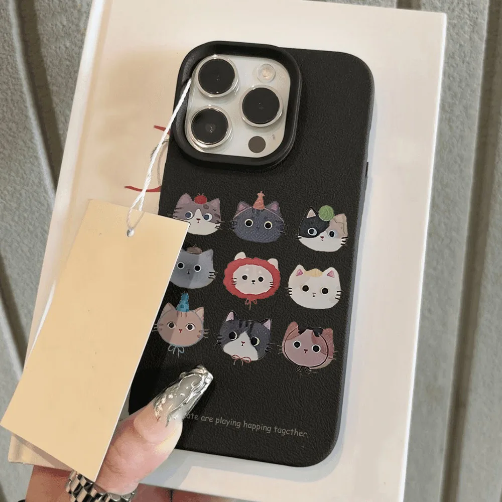 Lines Cute Cat Phone Case For iPhone 16 15 11 14 12 13 Pro Max 16 15 14 Plus X XR XS Max 16promax Shockproof Bumper Cover Funda