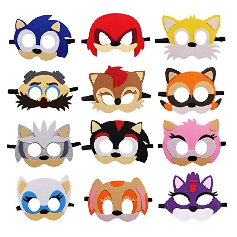 12 Pieces/set Sonic Suitable for Children\'s Birthday Themed Felt Masks Party Decorations Role-playing Birthday Gifts