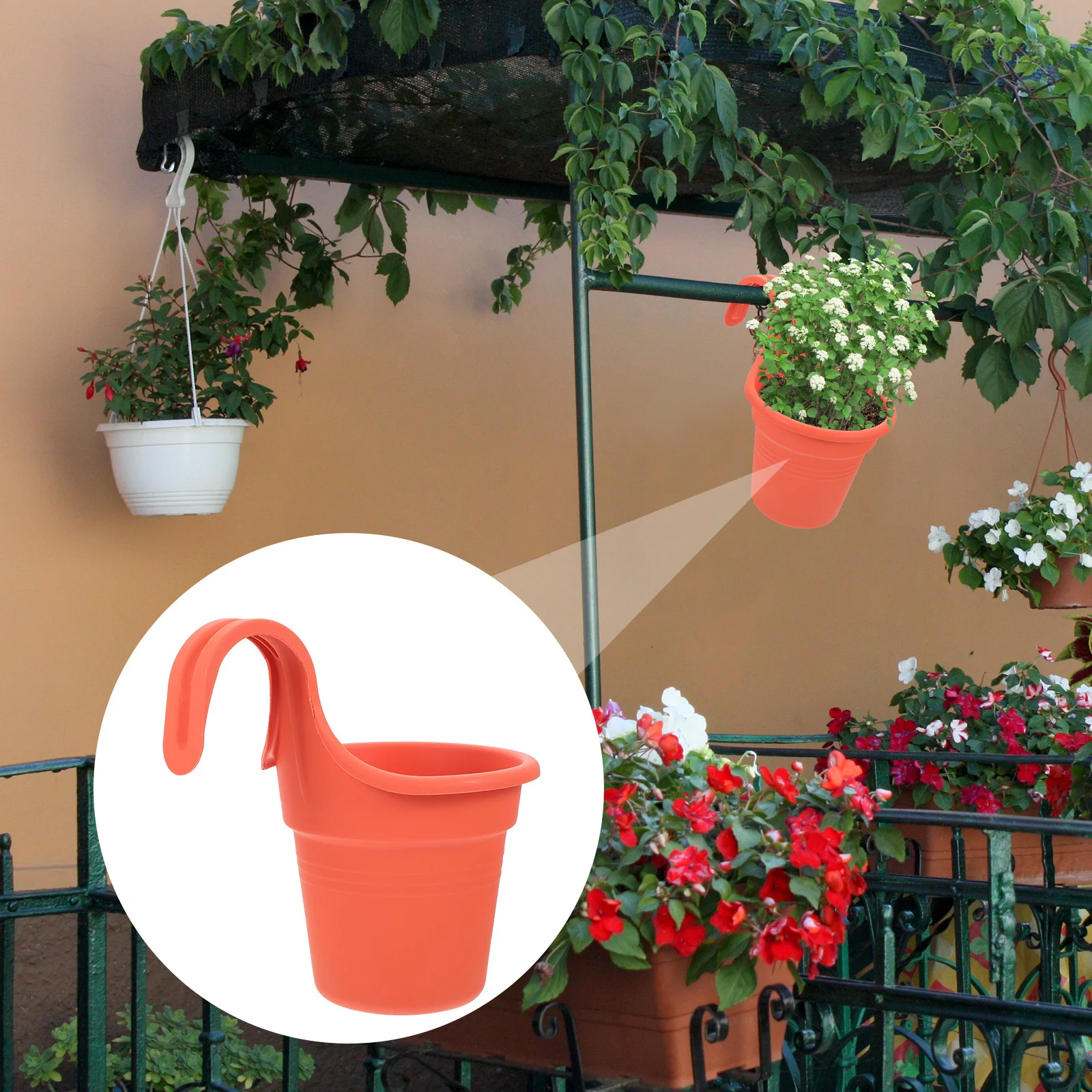 

Hanging Flowerpot Wall-Mounted Planting Pot for Indoor Outdoor Decor Balcony Fence Garden Space Saver Home Decoration Living