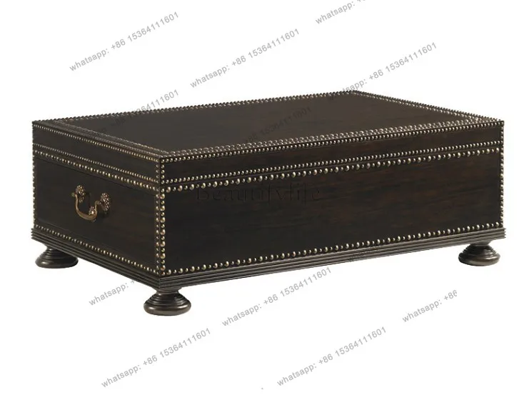 Zj. American rural solid wood coffee table antique living room creative copper nail meeting table
