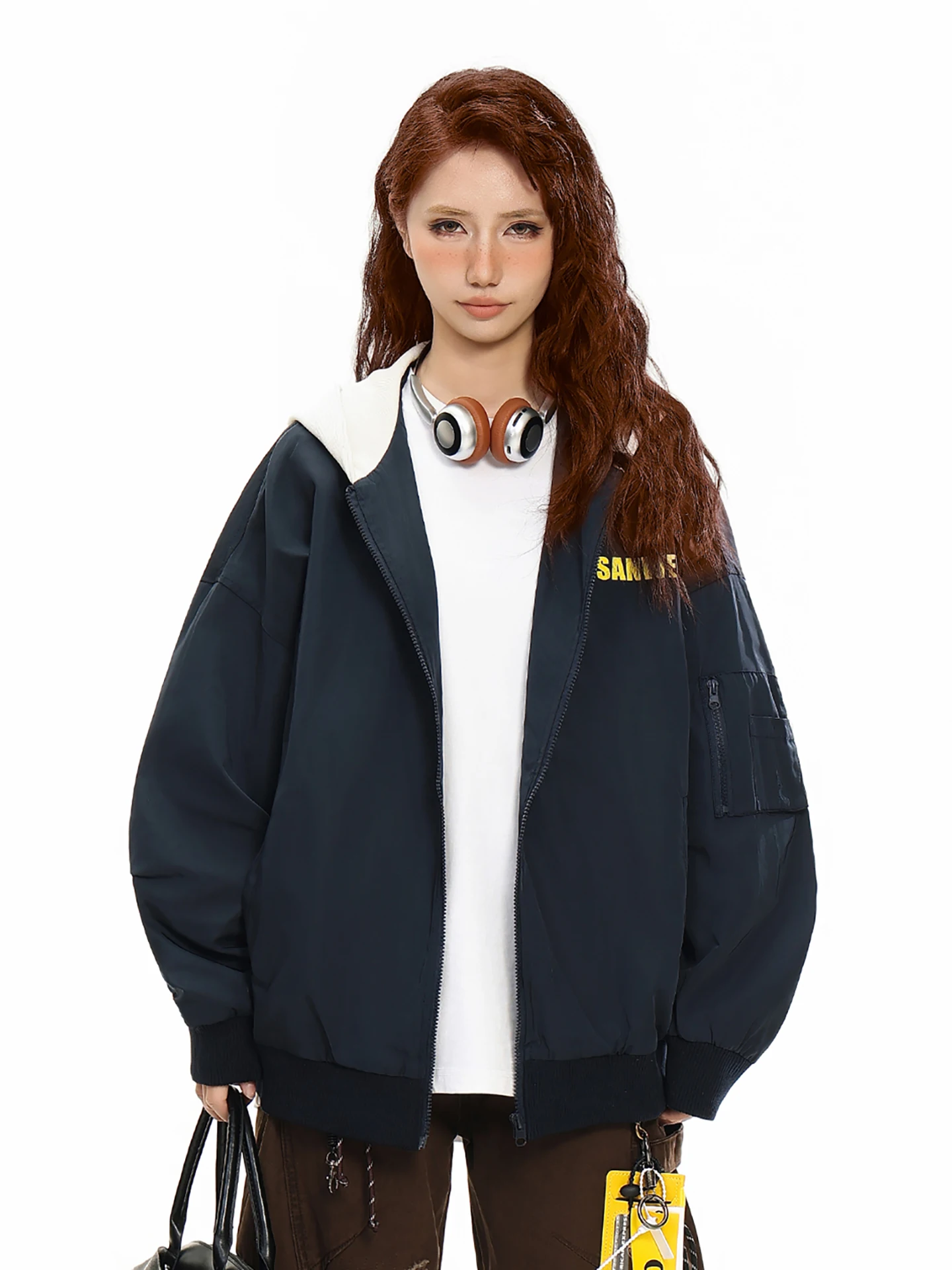 

American Retro Hooded Jaet Men's Spring New Letter Print Couple Open Cardigan Outerwear Polyester Fiber Long Sve ort M...