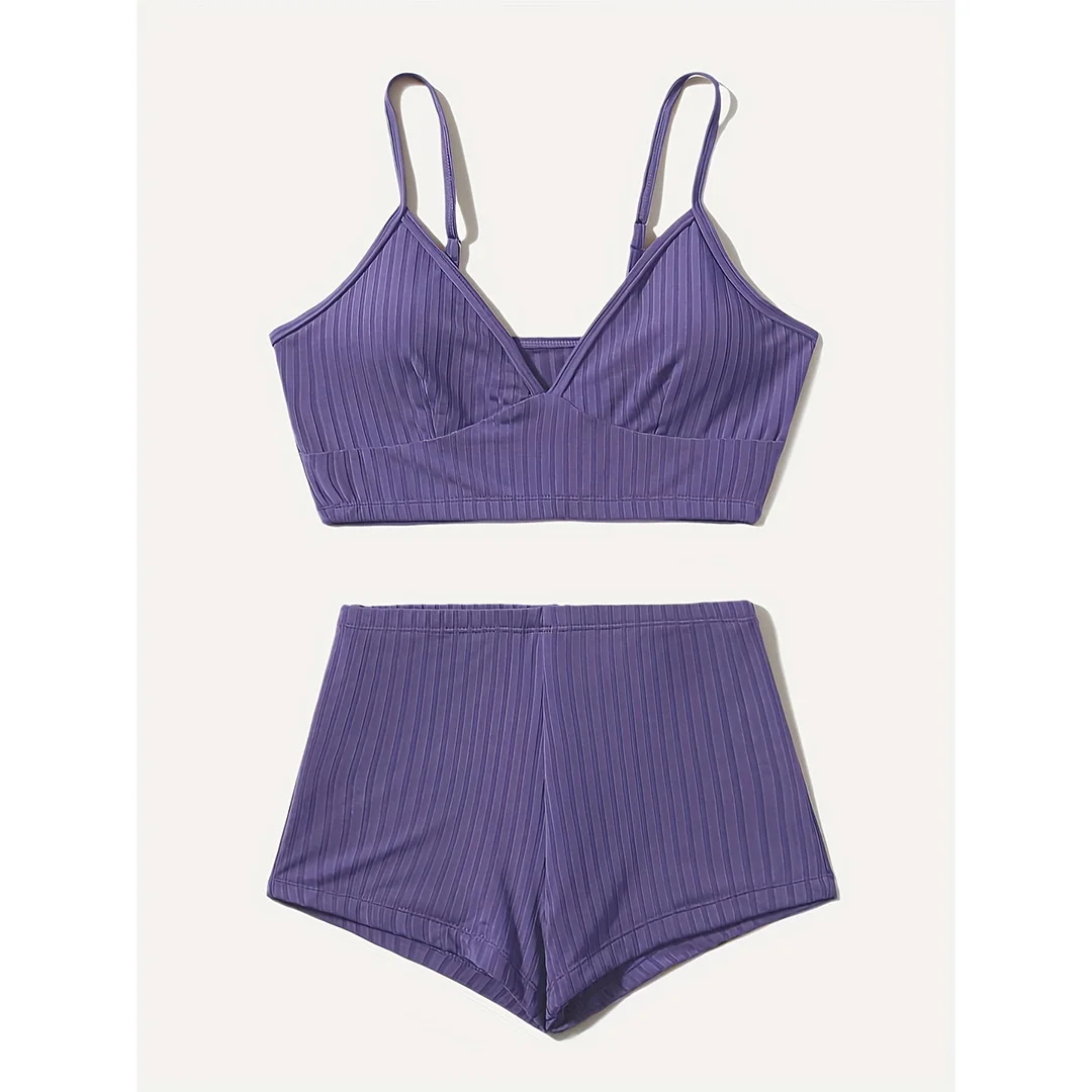 Gerippte Shorts, Damen-Badeanzug, Bikini mit hoher Taille, zweiteiliges Bikini-Set, gepolsterter Badeanzug, Damen-Badebekleidung, V3281. – Detail 28