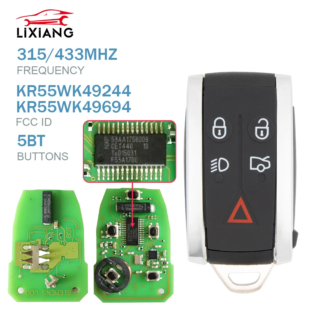 LIxiang  5 Buttons ID46 Chip 315/433MHz For Jaguar XF XF XFR XK XKR 2009 - 2013 Keyless Entry Remote Key KR55WK49244 KR5WK49694