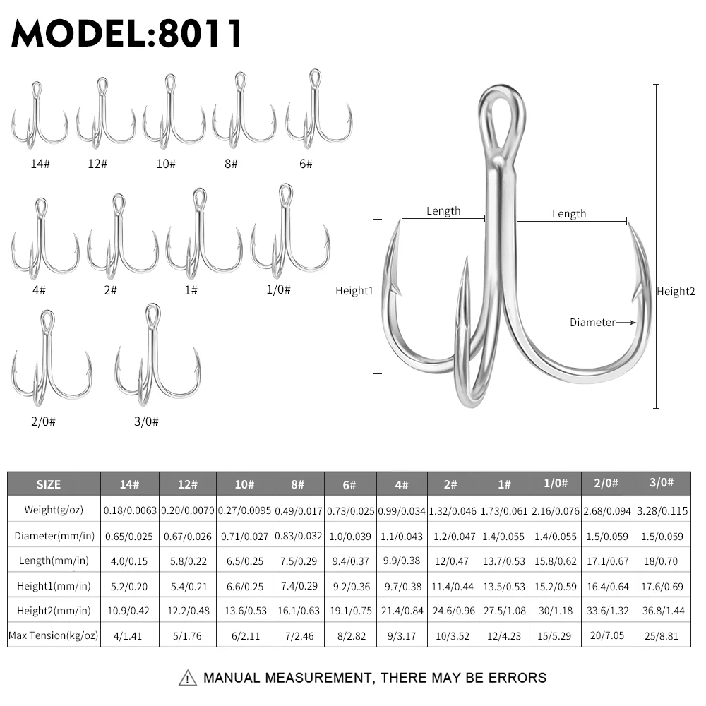 PROBEROS 20pcs/lot Treble Hooks 14#-3/0# Tin Color Triple Fishing Hook Anti-corrossion Fishhooks High Strength Accessories 3X