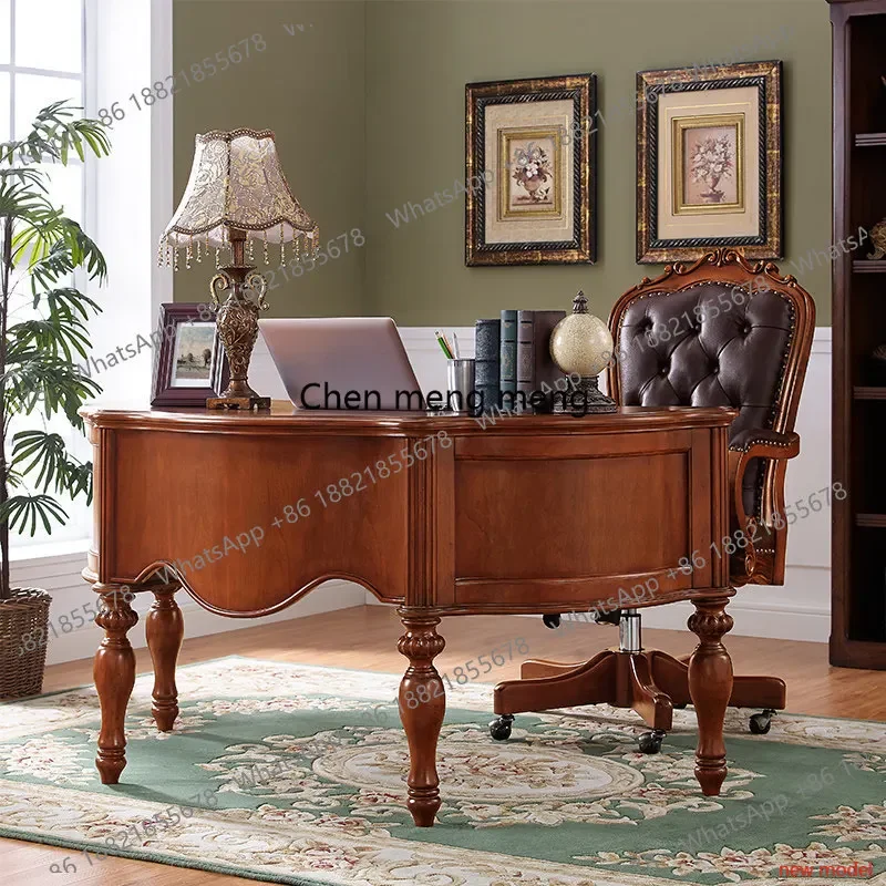 N138  Solid wood desk, desktop computer desk, retro boss desk, writing desk for home use
