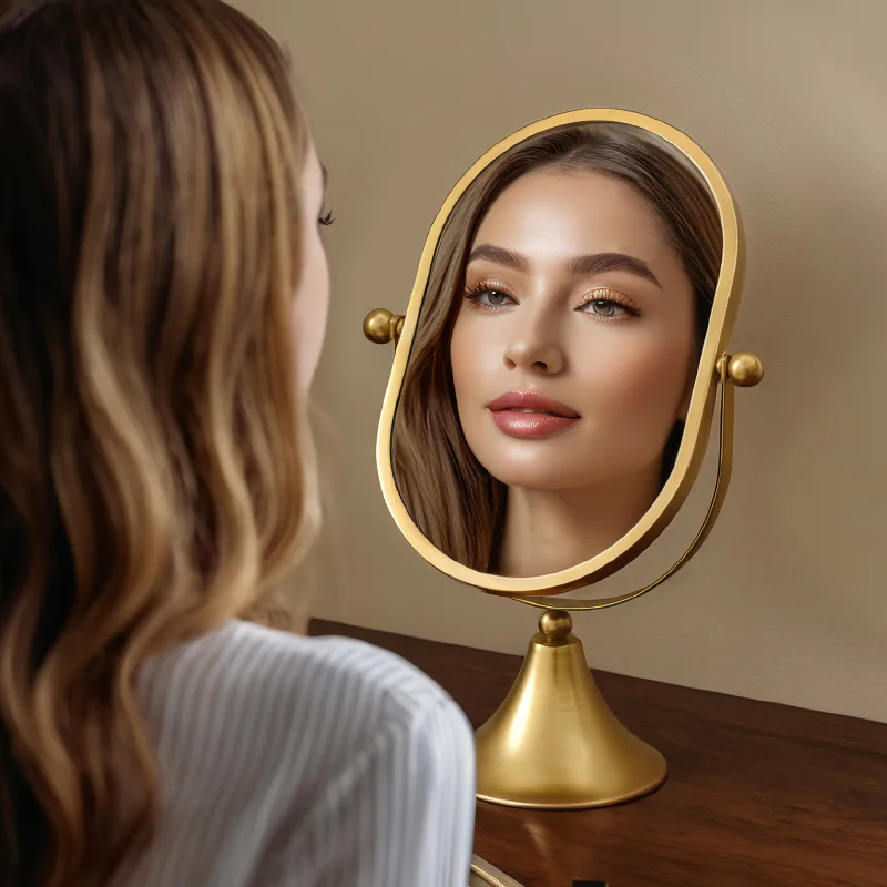 Desktop wrought iron retro makeup mirror, new minimalist home bedroom with standing vanity mirror