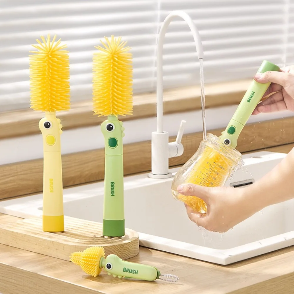 

2PCS/SET 3-in-1 Baby Bottle Cleaner Set 360 Degree Rotation Multi-functional Baby Bottle Brush Silicone Soft Nipple Brush Home