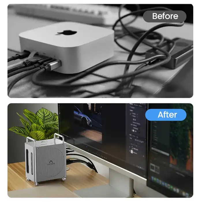 Thunderbolt 4 Docking Station M.2 NVMe RAID Enclosure Dual DP 4K Hub Case for Mac Mini M4 M4Pro Desktop