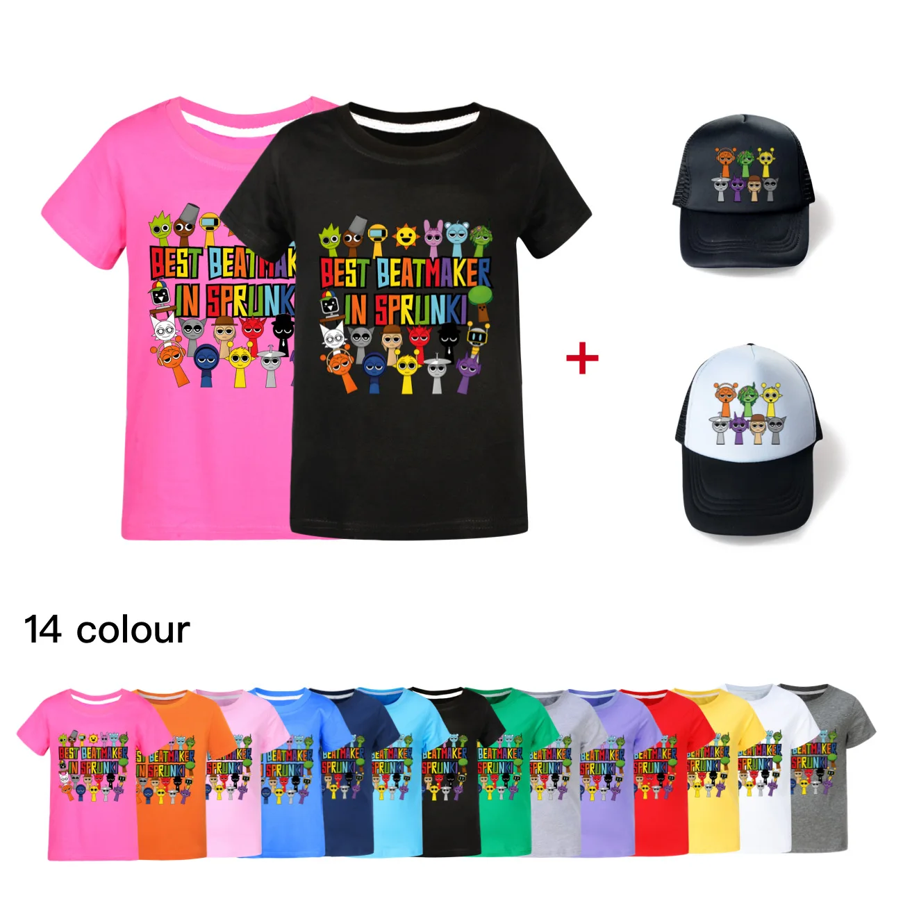 

Game Sprunki Incredibox T Shirt Kids Cartoon Sprunky Clothes Boys Summer Short Sleeve Tops&hat Girls Clothing Children T-shirts
