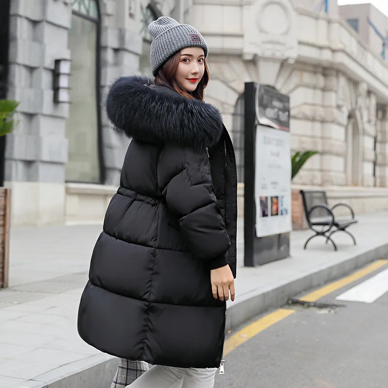 Winter Women Clothing Puffer Jacket Parkas Mid-length Cotton-padded Jacket Warm Thick Hooded Fur Collar Cold Coat Chic Outerwear