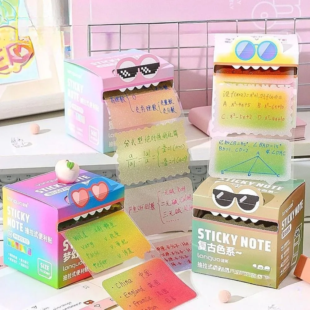 High Quality 108 Sheets Cartoon Memo Pad Paper Pull Out Design Self-Adhesive Sticky Notes Dopamine Pearlescent Transparent