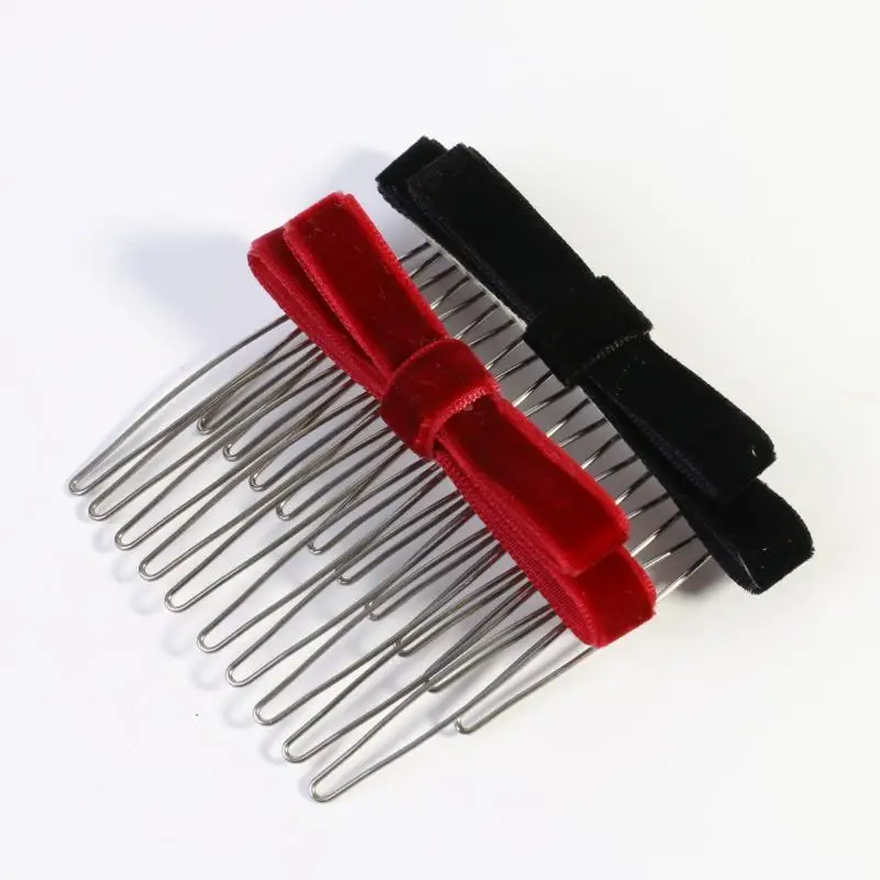 Cute Satin Bow Hair Side Combs Non Slip Metal Teeth Hair Clips Assorted Colors For Daily Wedding Bridal Hairstyling