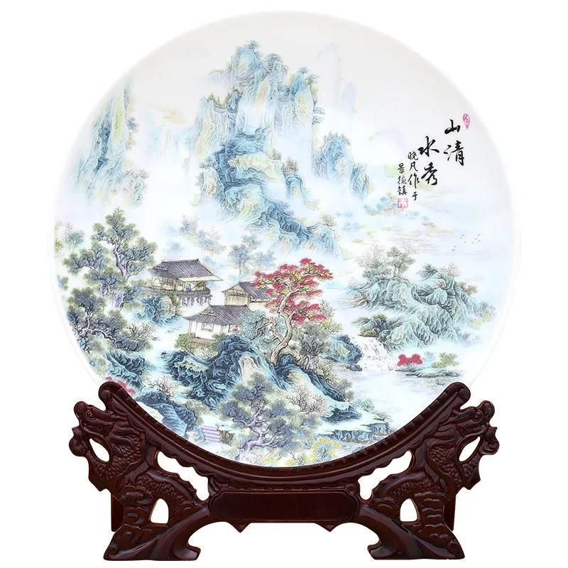 Jingdezhen Ceramic New Chinese Syle Hanging Plate Decoration Living Room Decoration Office Tea Room Decoration Plate