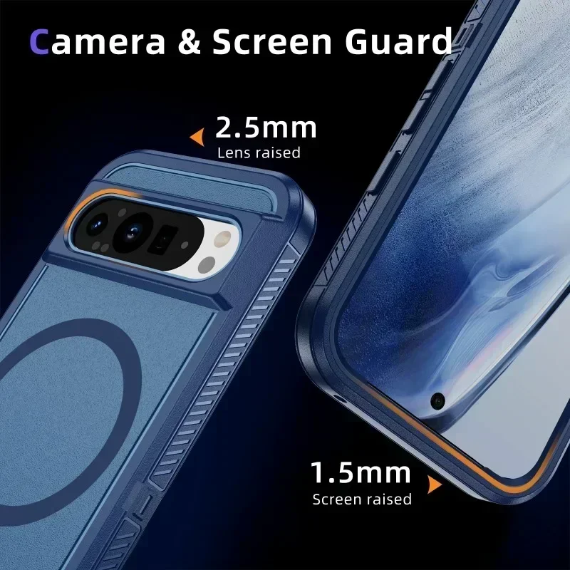 For Magsafe Aromr Shockproof Matte Phone Case for Google Pixel 9 Pro XL 8A 8 Pro Magnetic Wireless Charging Stand Holder Cover