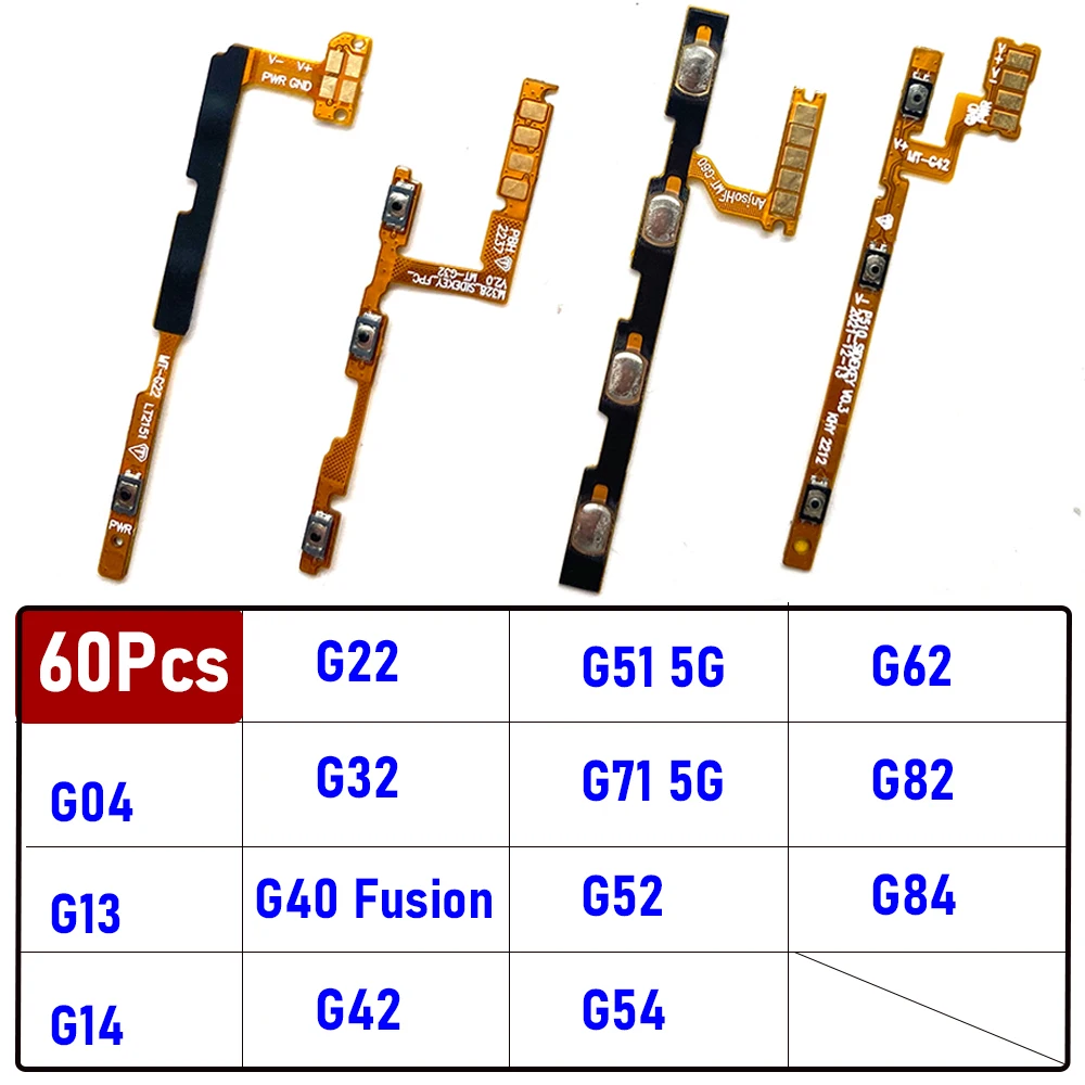 

60 шт., кнопка включения/выключения громкости, гибкий кабель для Moto G04, G13, G14, G22, G32, G40, Fusion, G42, G51, G71, 5G G52, G54, G62, G82, G84