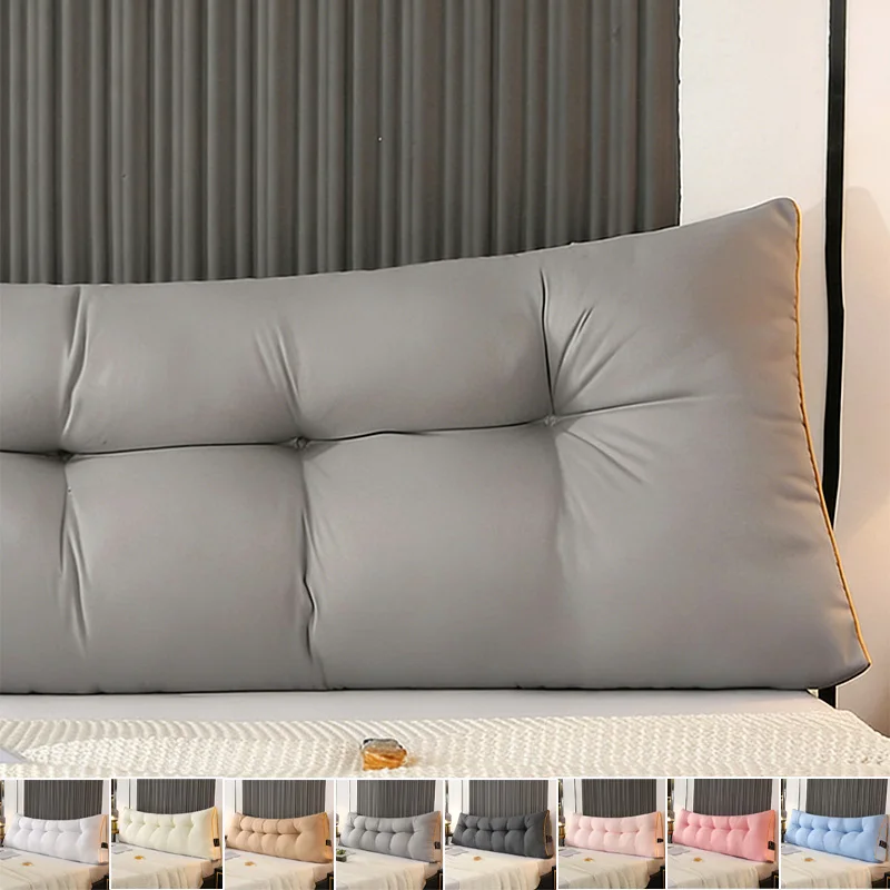 Solid Color Triangular Bed Backrest Cushion with Side Pockets Removable Washable Cover Reading Pillow for Bedroom Tatami Sofa