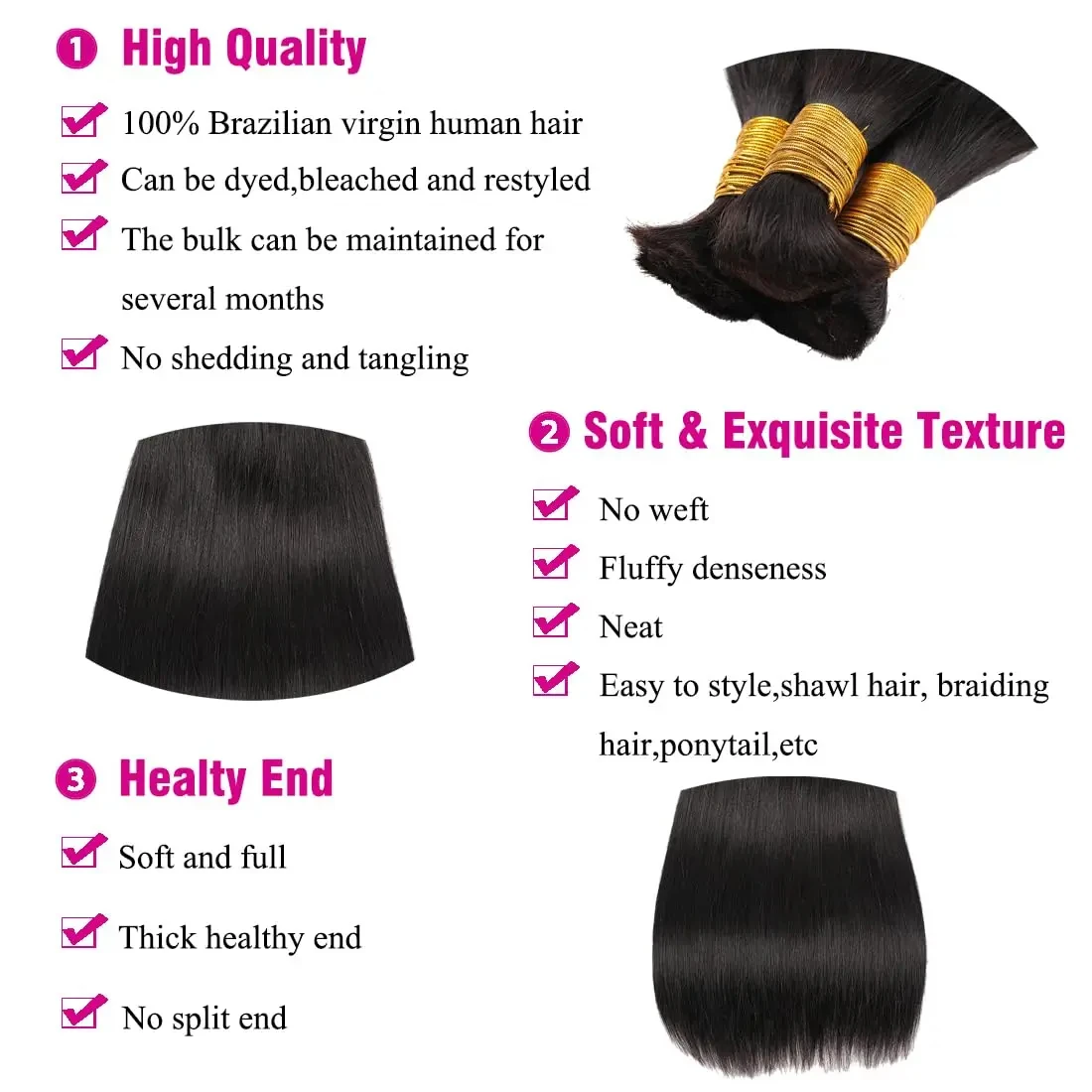Human Braiding Hair Straight Bulk Human Hair for Braiding No Weft Bundle Straight Braiding 100% Remy Human Hair Extensions