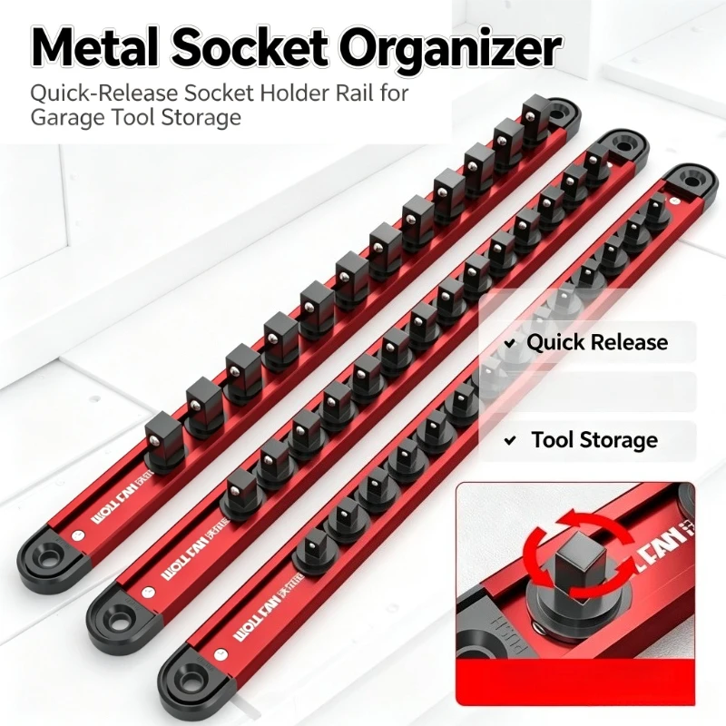 1PC Aluminum Alloy Magnetic Socket Storage Rack Plug-in Design Metal Socket Holder Fixed Organizer for Hand Tools