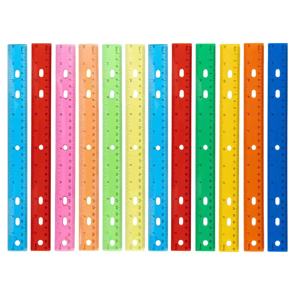 

12pcs 30cm Colored Plastic Rulers Bulk School Supplies Metric Inch Technical Drawing Student Classroom Architecture Multi Use