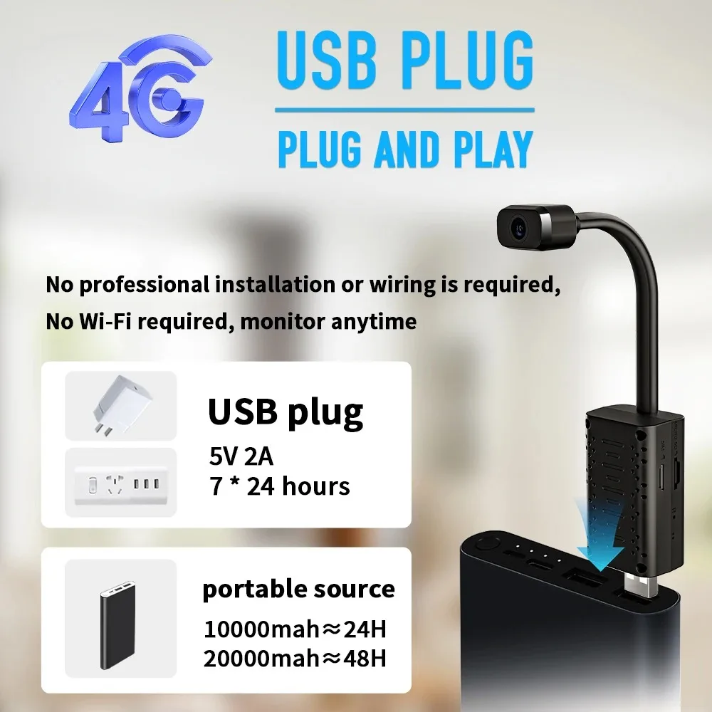 

Mini 4G Camera Smallest Cameras 1080P HD USB Smart Home BodyCam Surveillan Night Vision Realtime Remote Viewing Motion Detection