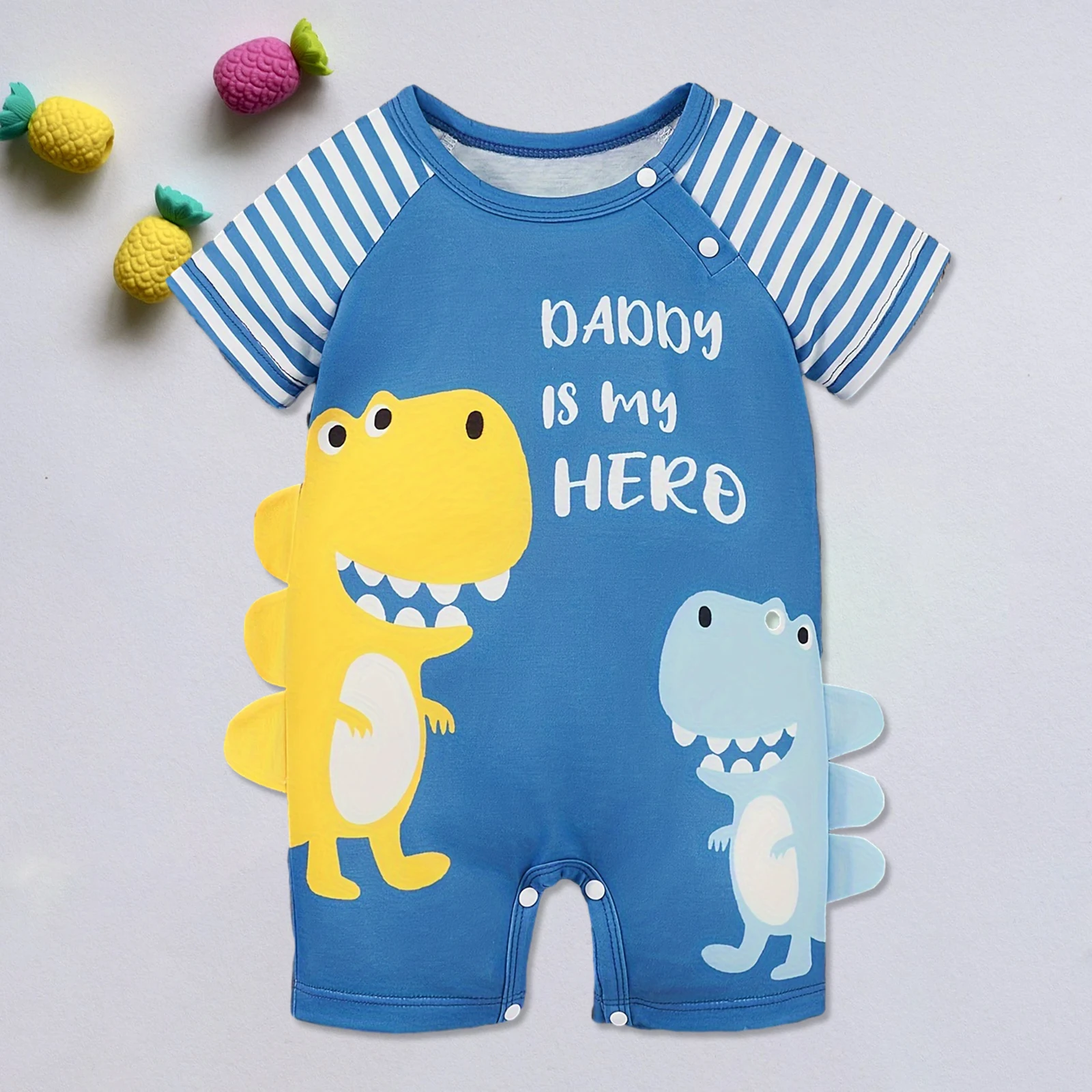 0-24Months Baby Summer Cartoon Short Sleeved Jumpsuit Baby Jumpsuit Newborn Cute Dinosaur Print Outdoor Soft Climbing Suit