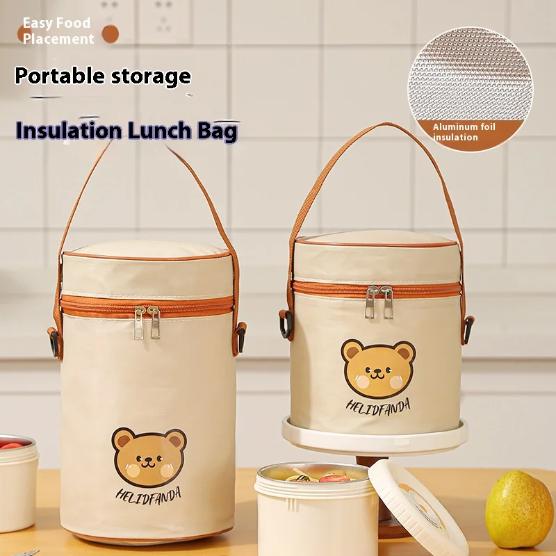 

Сумка-холодильник с мультяшным медведем, цилиндрическая сумка для обеда, термоизоляционная сумка для еды Bento, изолированная сумка для улицы, изолированная коробка-холодильник