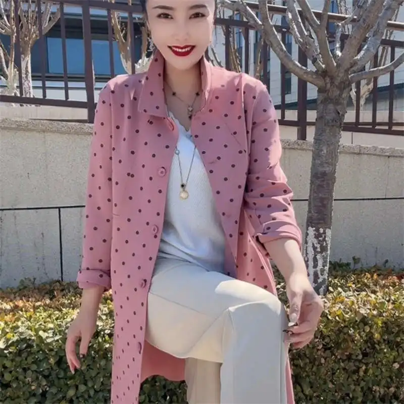 2026 Spring Autumn Windbreaker Outerwear New Women Trench Coat Fashion Wave Point Versatile Medium Long Coat Loose jacket tops