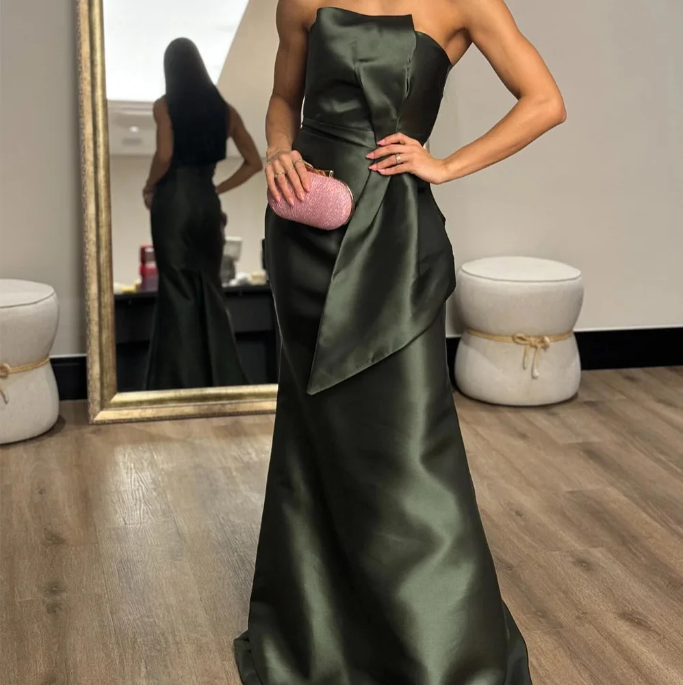 Mermaid Strapless Satin Sleeveless Photo Color Temperament and Delicate Evening Dresses Custom Size Pleats Saudi Arabia 2024