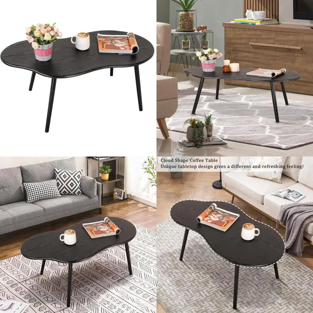 

Modern Irregular Wood Leg Coffee Table for Small Living Spaces, Black Cloud Design
