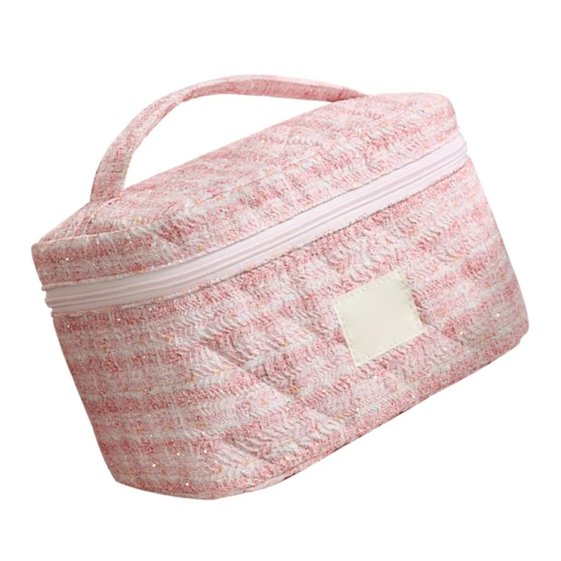 Elegant Floral Patterned Cotton Cosmetic Handbag Large Toiletry Bag Travel Makeup Bags with Easy Carry Handle