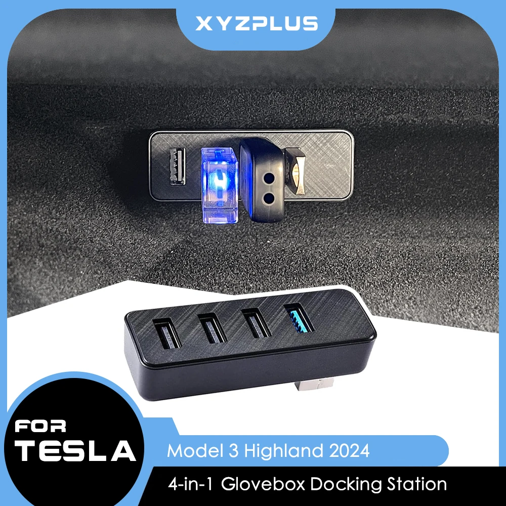 For Tesla Model 3 Highland 2024 4-in-1 Glovebox Docking Station Glove Box USB Hub For Dash Cam Game Music Interior Accessories