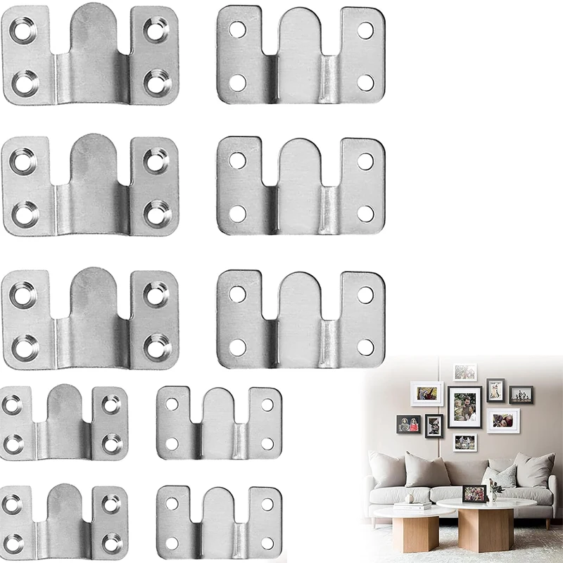 

10pcs Stainless Steel Wall Hook Picture Frame Hook Wall Hanger Sofa Interlock Bracket Home Furniture Hardware Accessories