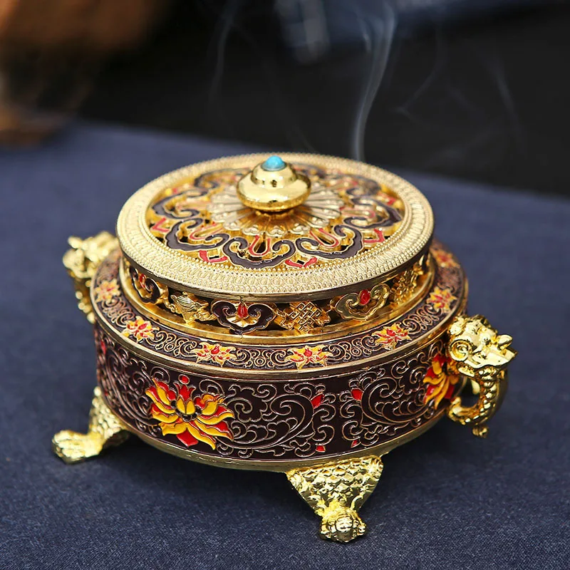 

Emboss enamel painting incense burner home decroration indoor Fragrance censer aromatherapy Burner Ornaments Arts handicraft