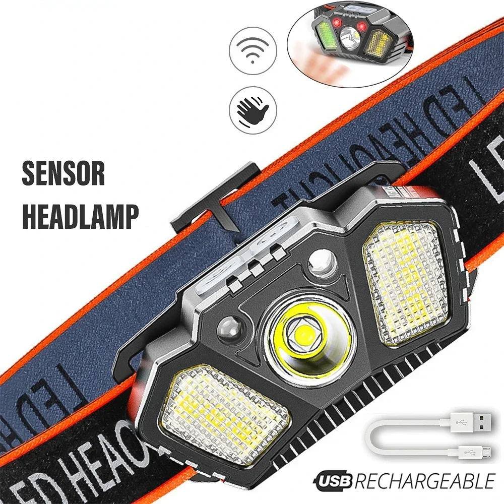 Ultra Bright LED Headlight Wave Sensing Multifunctional Flashlight Waterproof Outdoor Long-range Hiking Mountaineering Headlamp